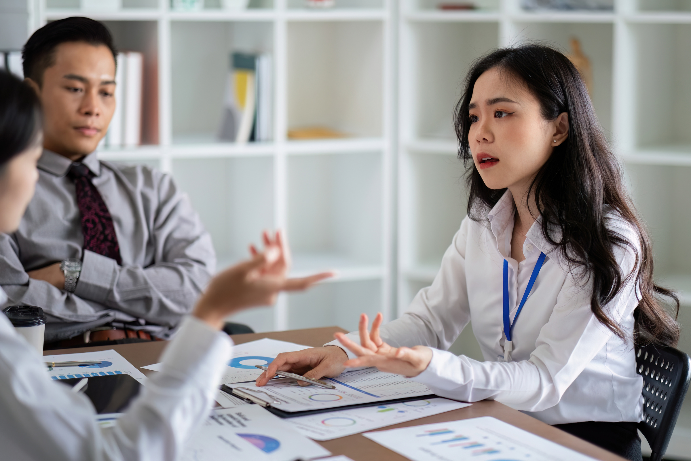 A female employee questions the accuracy of her harasser's statements about her work performance. She is currently suing her harasser.